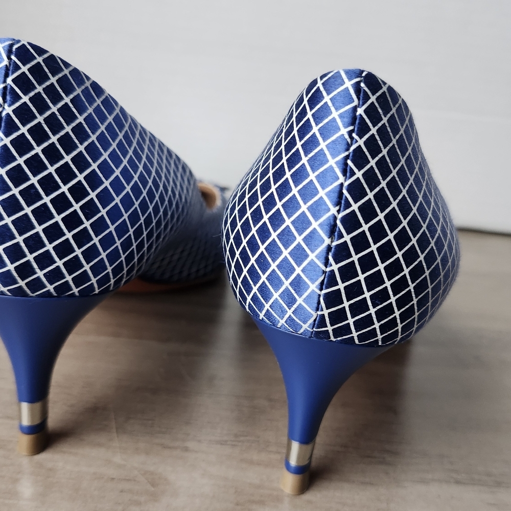 Baldinini Italian Designer Grid Print Kitten Heel Pumps Size 37.5 Made in Italy - Picture 16 of 16